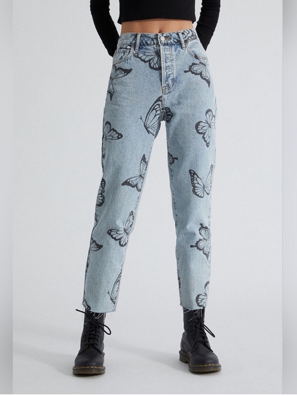 Pac Sun Eco Butterfly High Rise Jean Denim Button Fly Raw Edge NWT